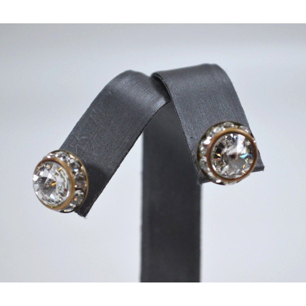 Silver Toned‎ Metal Pierced Stud Earrings with Clear Rhinestones 1.5"
